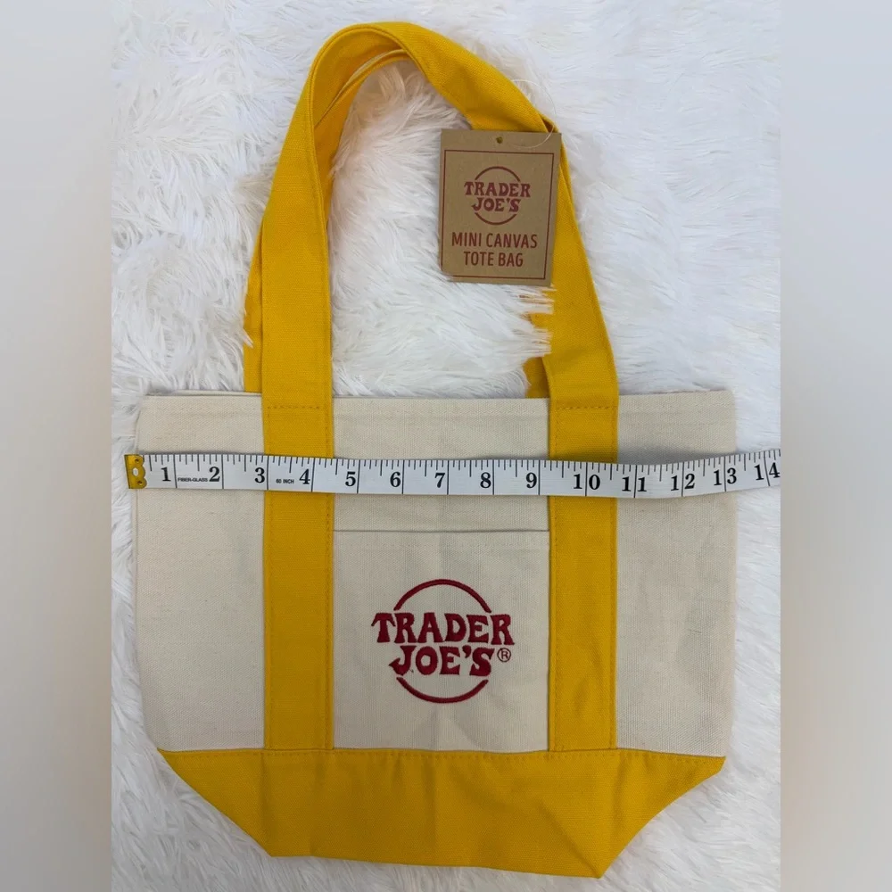 Trader Joe's Canvas Set Large Tote Green & Mini Tote Yellow NWT - Picture 11 of 15